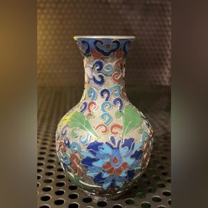 Chinese Oriental Gold Metal with Colorful Floral Enamel Cloisonne Mini Vase